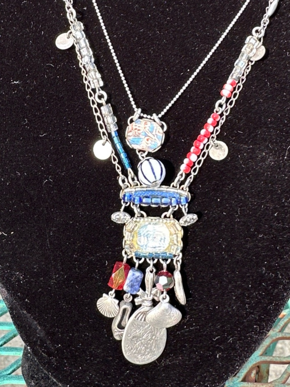 Ayala Barr Multi-Charm Pendant Necklace in Blue, Red & Silver